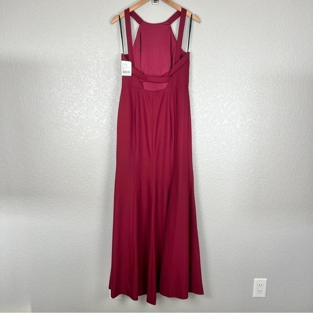 Dessy Collection High-Neck Backless Crepe Trumpet Gown NWT Burgundy Red Dress 10 - Picture 4 of 11